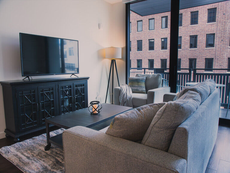 One of the Tucson furnished apartments designed by Concepts: Corporate Suites featuring high-quality furniture filling a living room